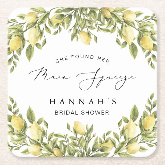 イエローレモンソレント地中海のブライダルシャワー スクエアペーパーコースター (正面)