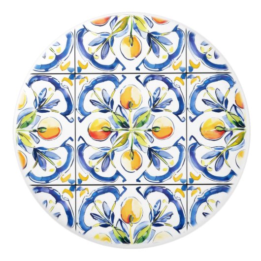 イエローレモンタイルパターン セラミックノブ (正面)