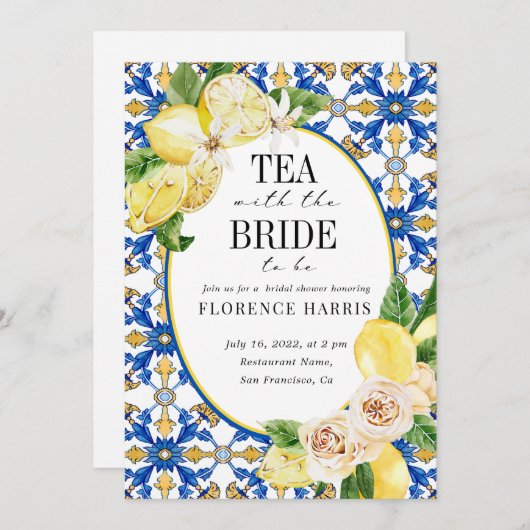 イエローレモンテ地中海のアパーティーブライダルシャワー 招待状 (正面/裏面)