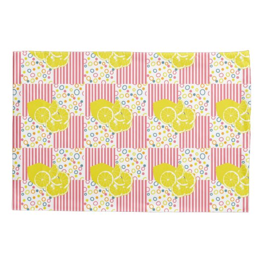 イエローレモンピンクストライプ色 枕カバー (裏面-左)