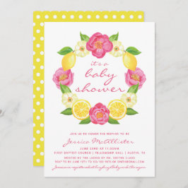 イエローレモンピンクローズリースガールベビーシャワー 招待状
