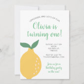 イエローレモンファースト誕生日ターニングワン誕生日 招待状 (正面)