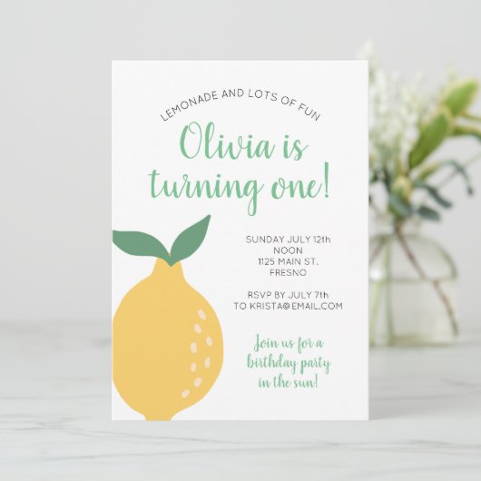 イエローレモンファースト誕生日ターニングワン誕生日 招待状 (スタンド正面)
