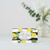 イエローレモンフルーツシトラスフローラ植物学ストライプの 名刺 (スタンド正面)