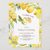 イエローレモンフルーツシトラス最初の1歳の誕生日 招待状 (正面/裏面)