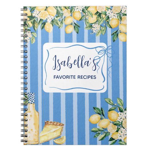 イエローレモンフルーツ&ブルーストライプレシピジャーナル ノートブック (正面)