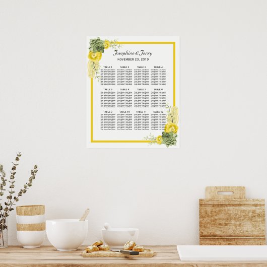 イエローレモンフローラカントリーウェディングシーティングチャート ポスター (キッチン)