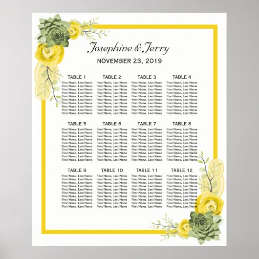 イエローレモンフローラカントリーウェディングシーティングチャート ポスター (正面)