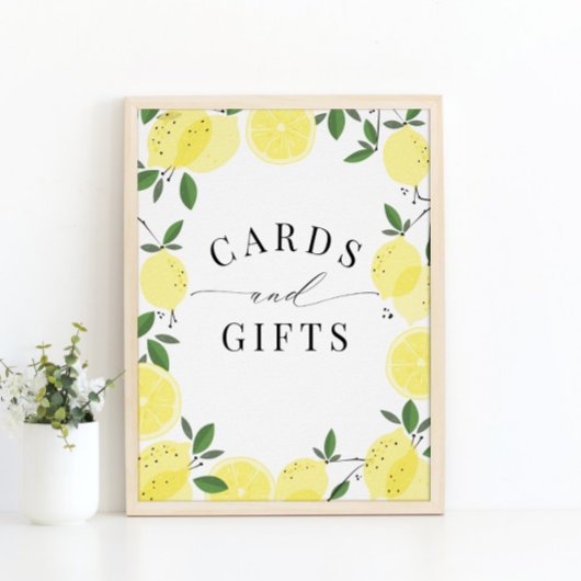 イエローレモンブライダルシャワーカード&ギフトサイン ポスター