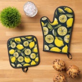 イエローレモンプリント 鍋つかみ&鍋敷きセット (トップダウン)