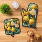 イエローレモンプリント 鍋つかみ&鍋敷きセット (トップダウン)