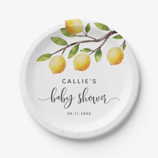 イエローレモンベビー男女兼用シャワー ペーパープレート (正面)