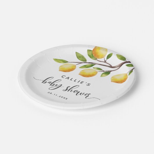 イエローレモンベビー男女兼用シャワー ペーパープレート (アングル)