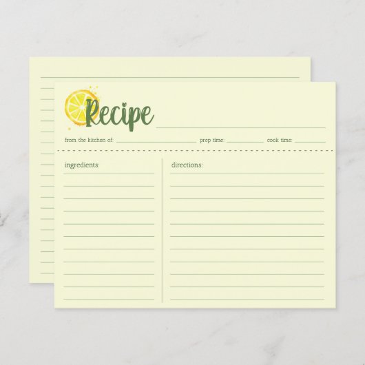 イエローレモンレシピカード、引っ越し祝いパーティーニューホーム (正面/裏面)