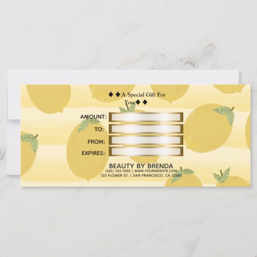 イエローレモン夏のフルーツ明るいギフト証明書 (裏面)