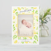 イエローレモン果実水彩写真ベビー誕生 案内状 (スタンド正面)