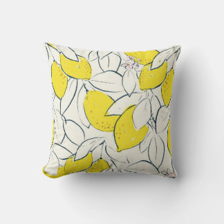 イエローレモン柑橘の手描きイラストレーション  クッション