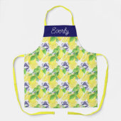 イエローレモン模様のネイビーダマスク エプロン (正面)