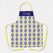 イエローレモン模様のネイビーダマスク エプロン (正面)