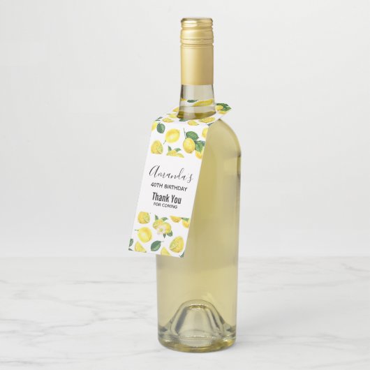 イエローレモン水の色のフルーツパターンありがとう ボトルネックタグ (アングル)