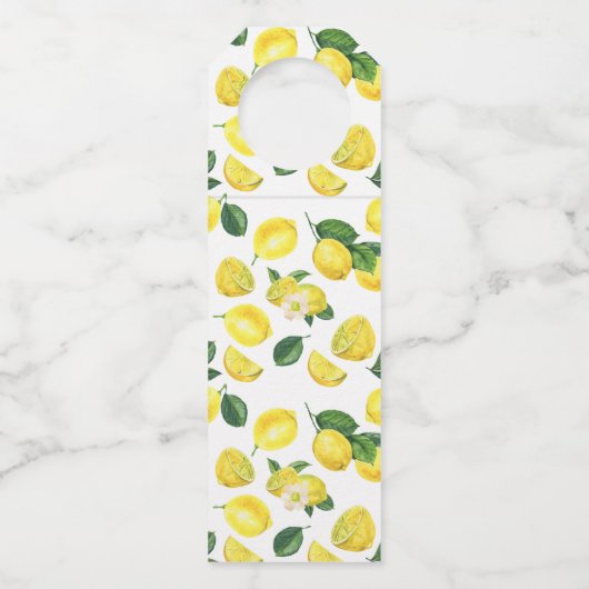 イエローレモン水の色のフルーツパターンありがとう ボトルネックタグ (裏面)
