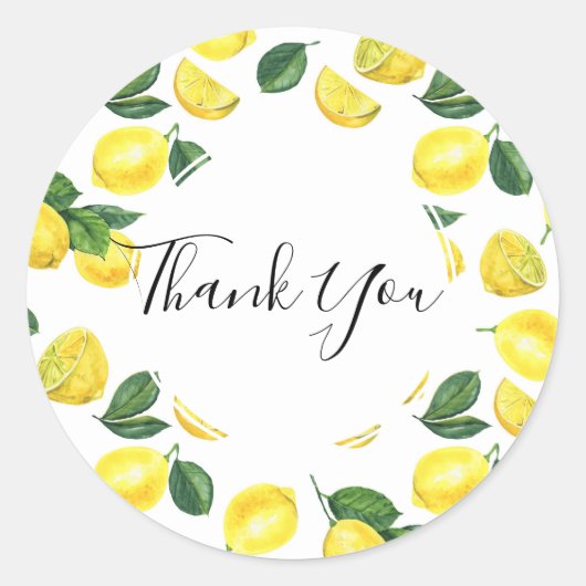 イエローレモン水の色のフルーツパターンありがとう ラウンドシール (正面)