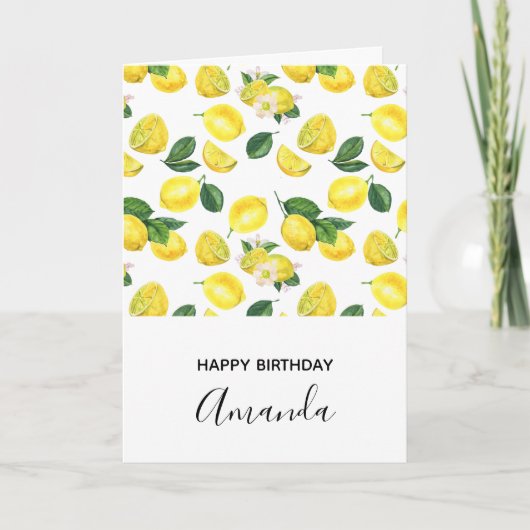 イエローレモン水カラーパターン誕生日 カード (正面)