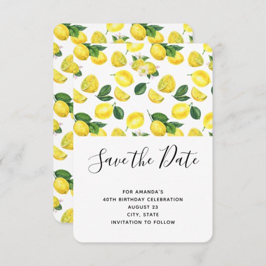 イエローレモン水カラーパターン誕生日 セーブザデート (正面/裏面)
