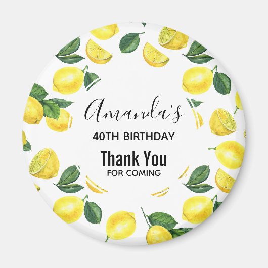 イエローレモン水カラーフルーツパターン誕生日 マグネット (正面)