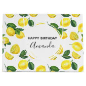 イエローレモン水カラーフルーツパターン誕生日 ラージペーパーバッグ (正面)