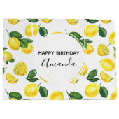 イエローレモン水カラーフルーツパターン誕生日 ラージペーパーバッグ (裏面)