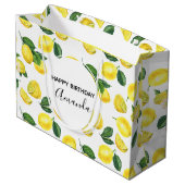 イエローレモン水カラーフルーツパターン誕生日 ラージペーパーバッグ (裏面アングル)