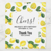 イエローレモン水カラーフルーツパターン誕生日 ワインラベル (シングルラベル)