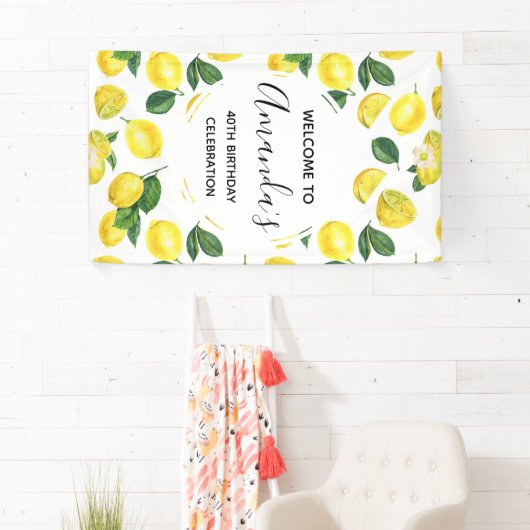 イエローレモン水カラーフルーツパターン誕生日 横断幕 (インサイチュ)