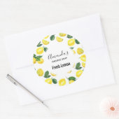 イエローレモン水彩果実模様せっけん ラウンドシール (封筒)