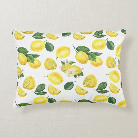イエローレモン水彩果実模様 アクセントクッション (正面)
