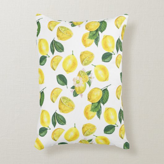 イエローレモン水彩果実模様 アクセントクッション (正面(垂直))