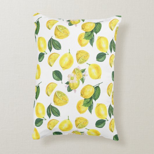 イエローレモン水彩果実模様 アクセントクッション (裏面(縦))