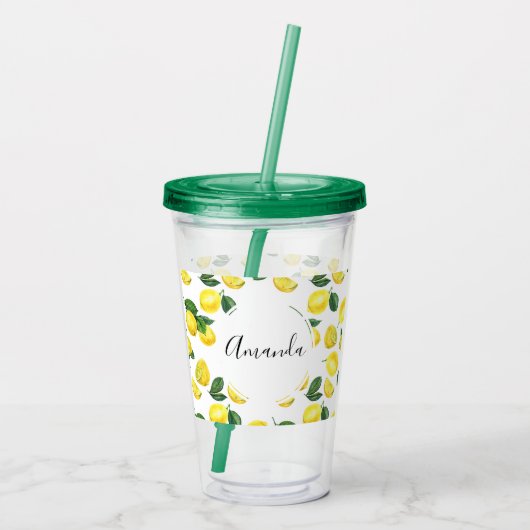 イエローレモン水彩果実模様 アクリルタンブラー (裏面)
