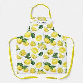 イエローレモン水彩果実模様 エプロン
