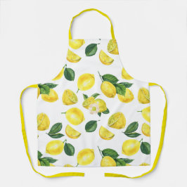イエローレモン水彩果実模様 エプロン