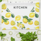 イエローレモン水彩果実模様 キッチンタオル (折り畳み)