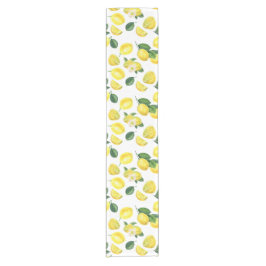 イエローレモン水彩果実模様 ショートテーブルランナー