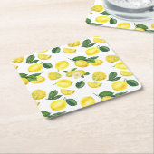 イエローレモン水彩果実模様 スクエアペーパーコースター (アングル)