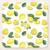 イエローレモン水彩果実模様 スクエアペーパーコースター (正面)