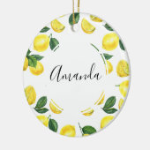 イエローレモン水彩果実模様 セラミックオーナメント (左)