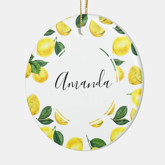 イエローレモン水彩果実模様 セラミックオーナメント (左)