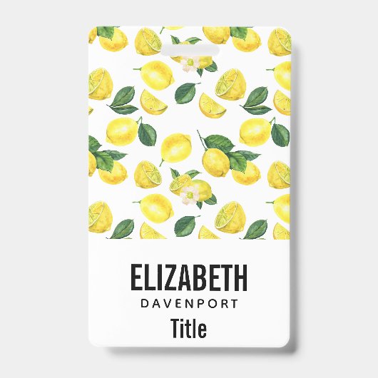 イエローレモン水彩果実模様 バッジ (表面)