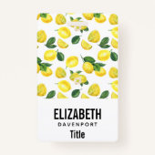 イエローレモン水彩果実模様 バッジ (正面)