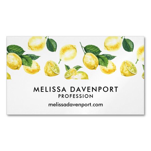 イエローレモン水彩果実模様 マグネット名刺 (正面)